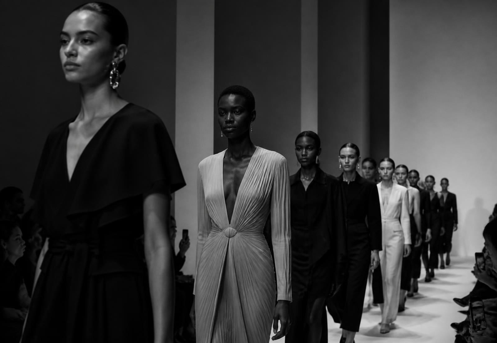 Diverse group of professional models presenting a collection on a minimalist runway